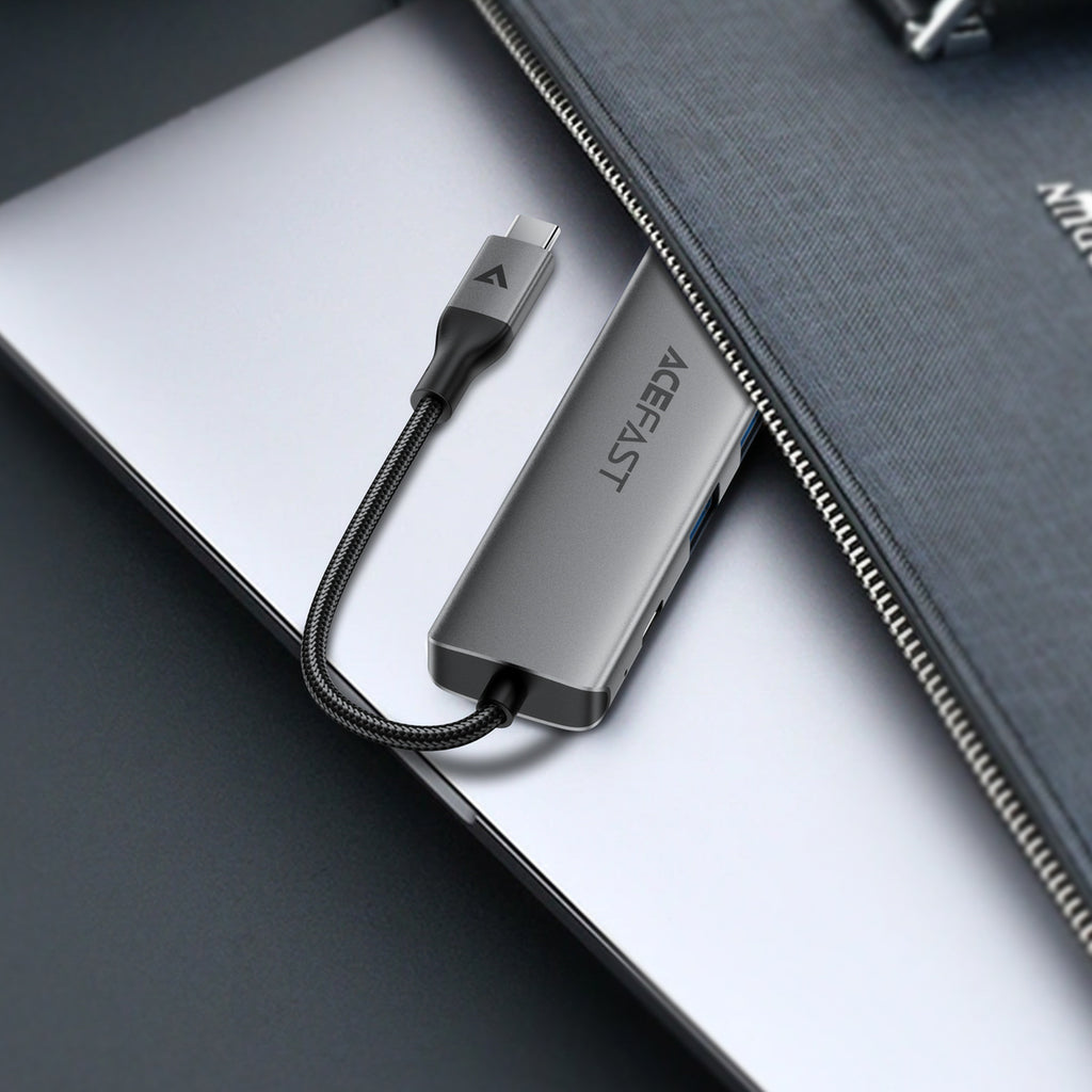 Acefast J18 USB Hub USB-C 6-in-1 HDMI 4K 60Hz PD90W Docking stotis - pilka -- USB Hubs