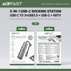 Acefast J16 USB Hub USB-C 5-in-1 HDMI 4K 60Hz PD90W Docking stotis - pilka -- USB Hubs