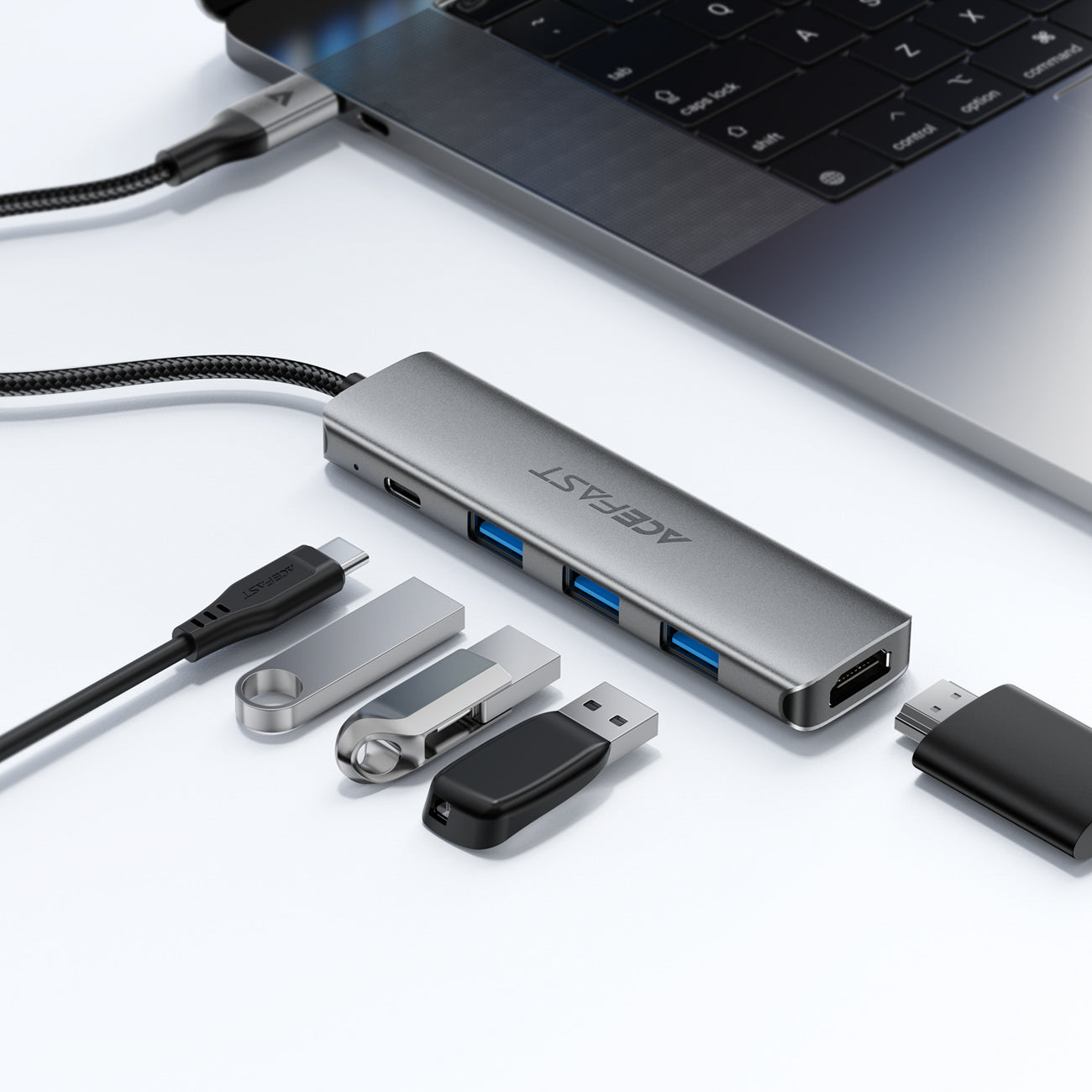 Acefast J16 USB Hub USB-C 5-in-1 HDMI 4K 60Hz PD90W Docking stotis - pilka -- USB Hubs