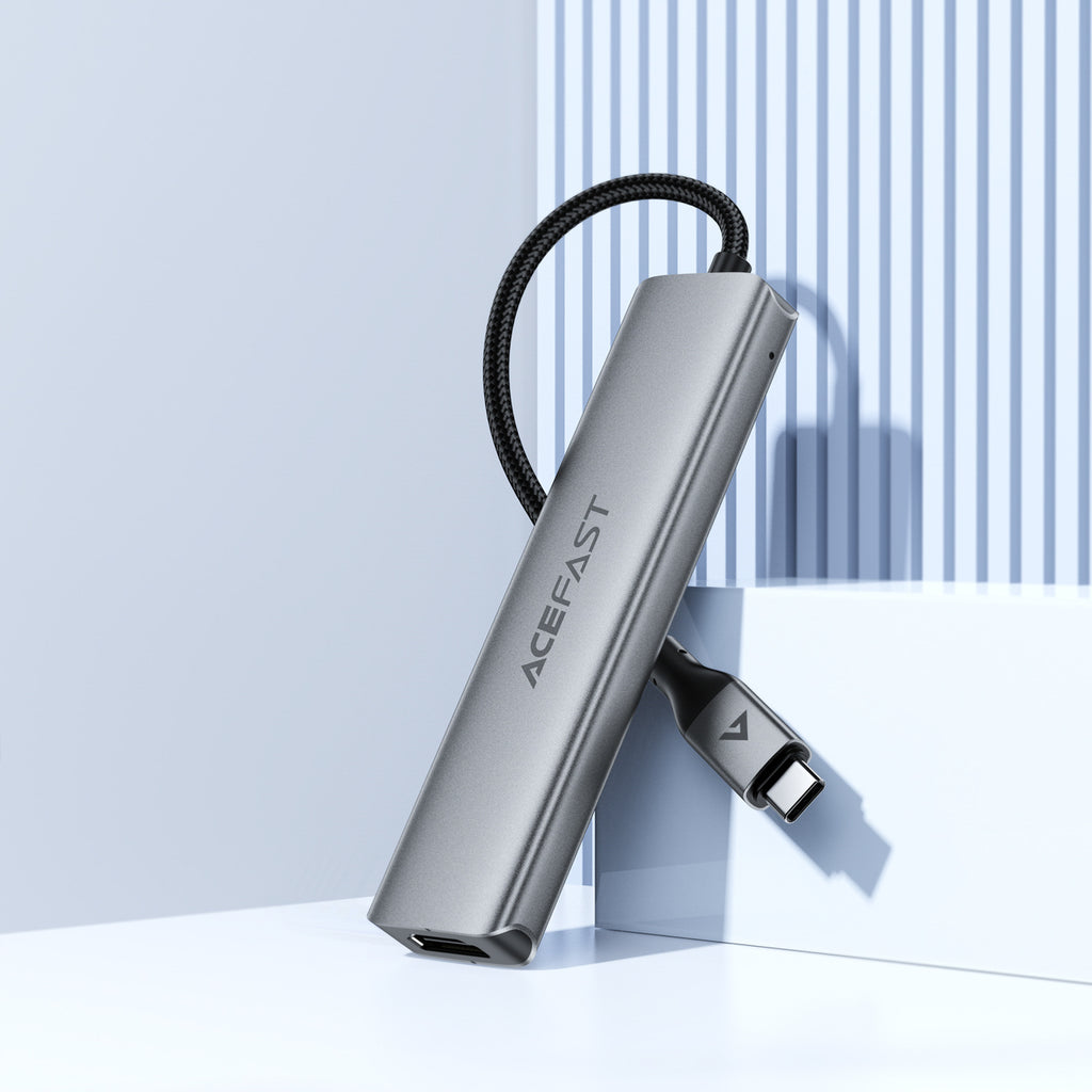 Acefast J16 USB Hub USB-C 5-in-1 HDMI 4K 60Hz PD90W Docking stotis - pilka -- USB Hubs