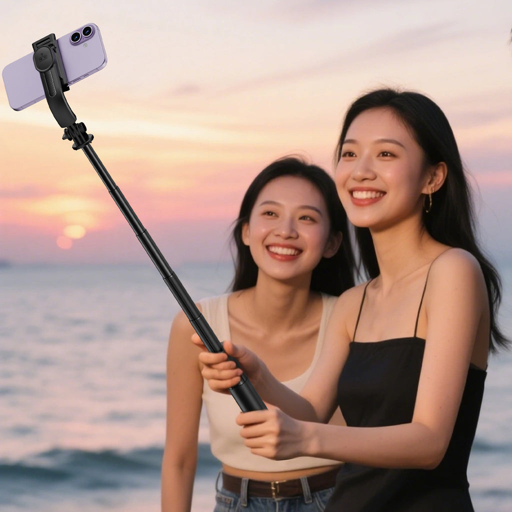 Acefast E42 savifotografinis lazdas su automatine trikoja ir Bluetooth nuotolinio valdymo pultu 1,05 m – Juodas -- Selfie...