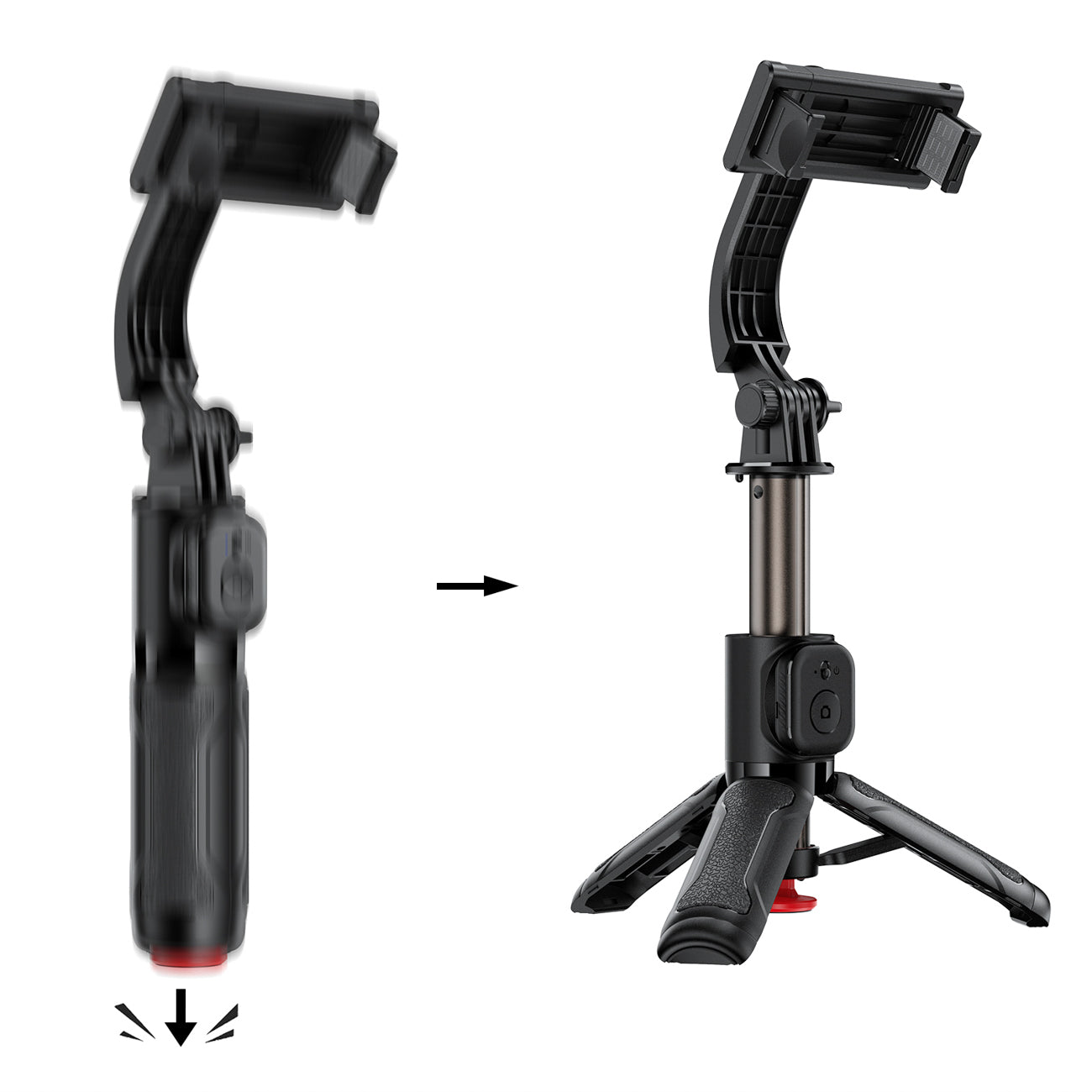 Acefast E42 savifotografinis lazdas su automatiniu trikoja ir Bluetooth nuotolinio valdymo pultu 63 cm – Juodas -- Selfie...