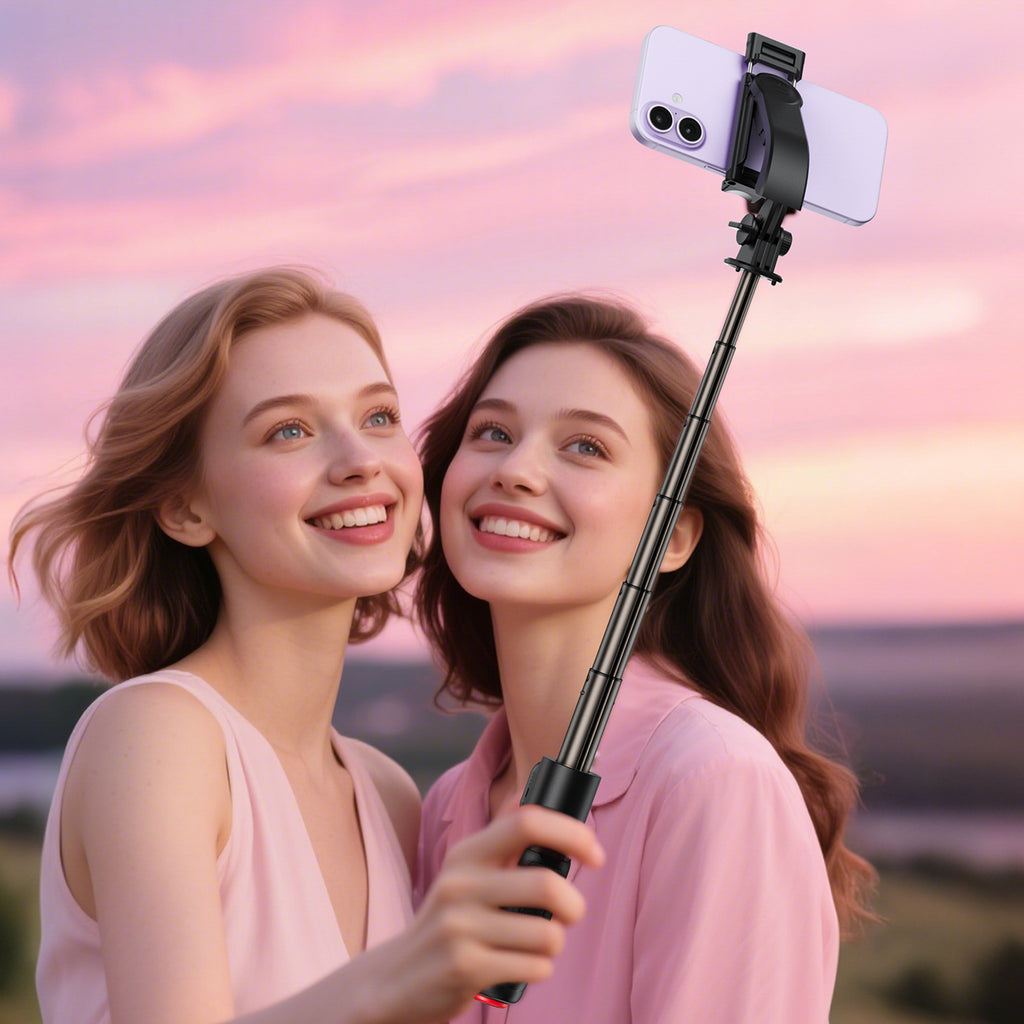 Acefast E42 savifotografinis lazdas su automatiniu trikoja ir Bluetooth nuotolinio valdymo pultu 63 cm – Juodas -- Selfie...