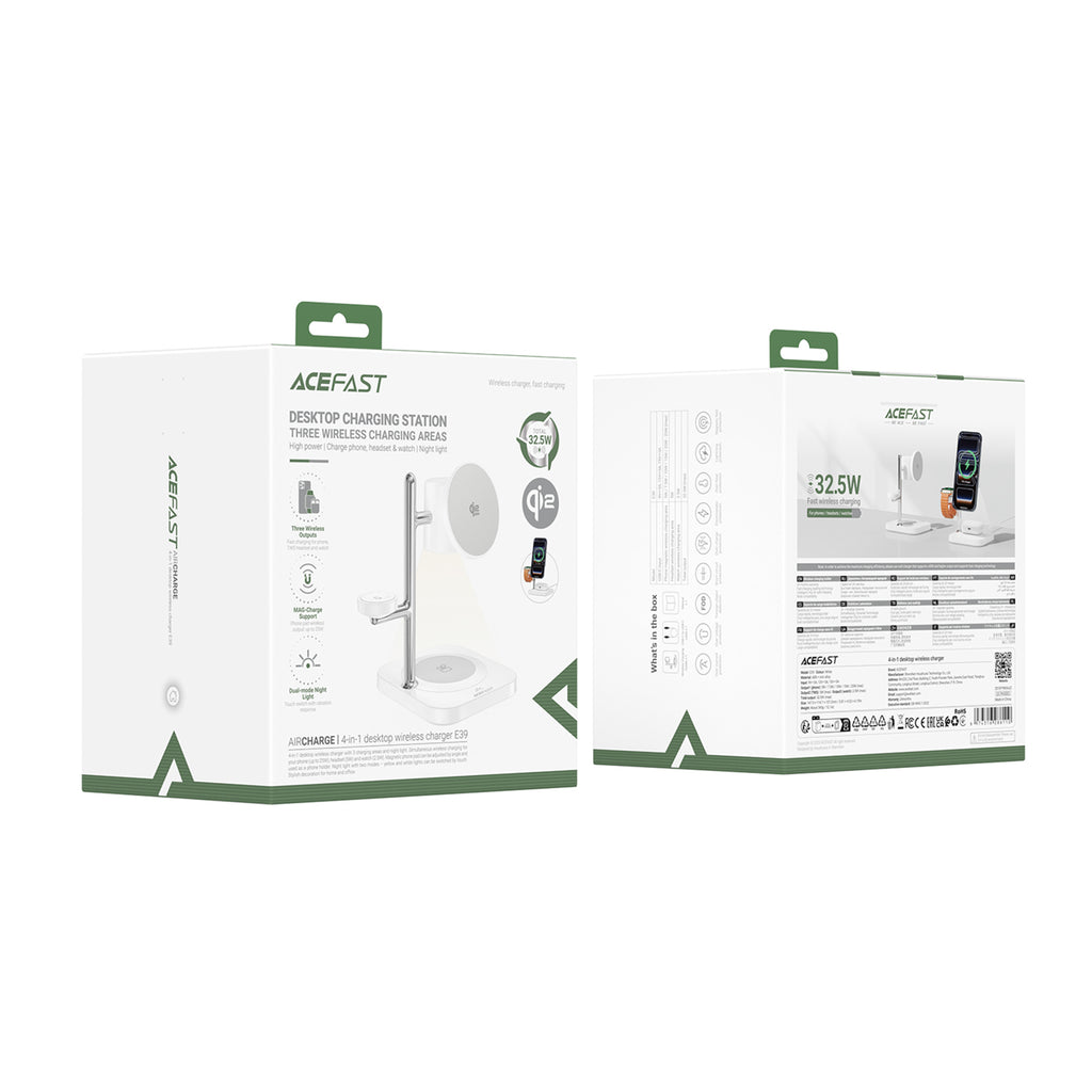 Acefast E39 Qi2.2 25W 4-in-1 belaidinis darbalaukio įkroviklis telefonui, laikrodžiui ir ausinėms su naktine šviesa –...