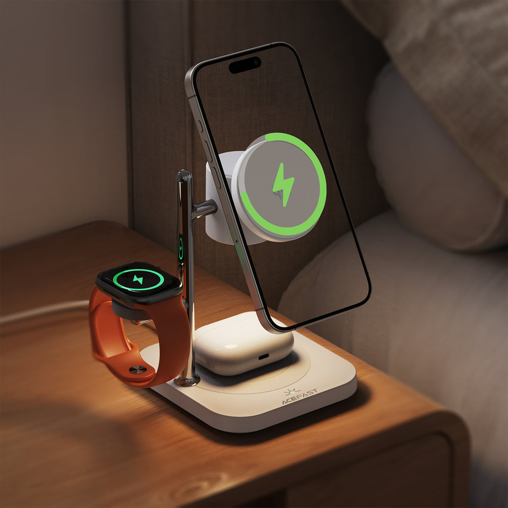 Acefast E39 Qi2.2 25W 4-in-1 belaidinis darbalaukio įkroviklis telefonui, laikrodžiui ir ausinėms su naktine šviesa –...