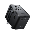 Acefast Z8 GaN 45W Kelioninis Adapteris 3x USB-C + 2x USB-A Kelioninis Sieninis Įkroviklis su 2500W AC Lizdu - Juodas --...