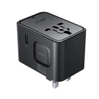 Acefast Z8 GaN 45W Kelioninis Adapteris 3x USB-C + 2x USB-A Kelioninis Sieninis Įkroviklis su 2500W AC Lizdu - Juodas --...