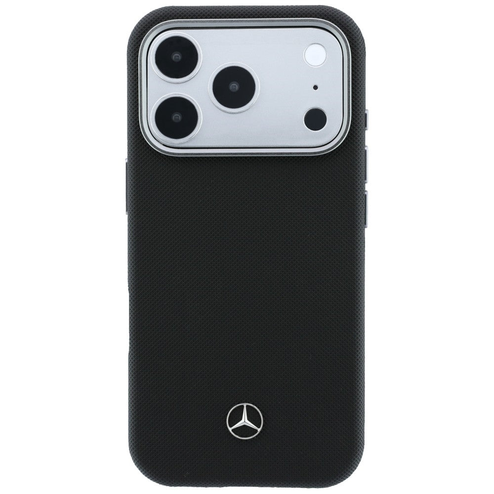Mercedes Leather Semi Wrap Wood Effect MagSafe dėklas iPhone 17 Pro Max - Juodas -- iPhone 17 Pro Max