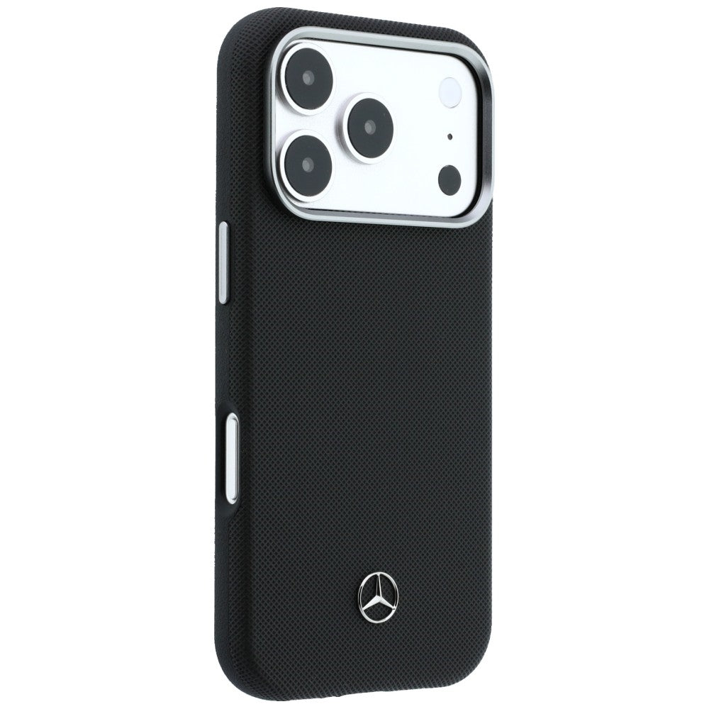Mercedes Leather Semi Wrap Wood Effect MagSafe dėklas iPhone 17 Pro Max - Juodas -- iPhone 17 Pro Max