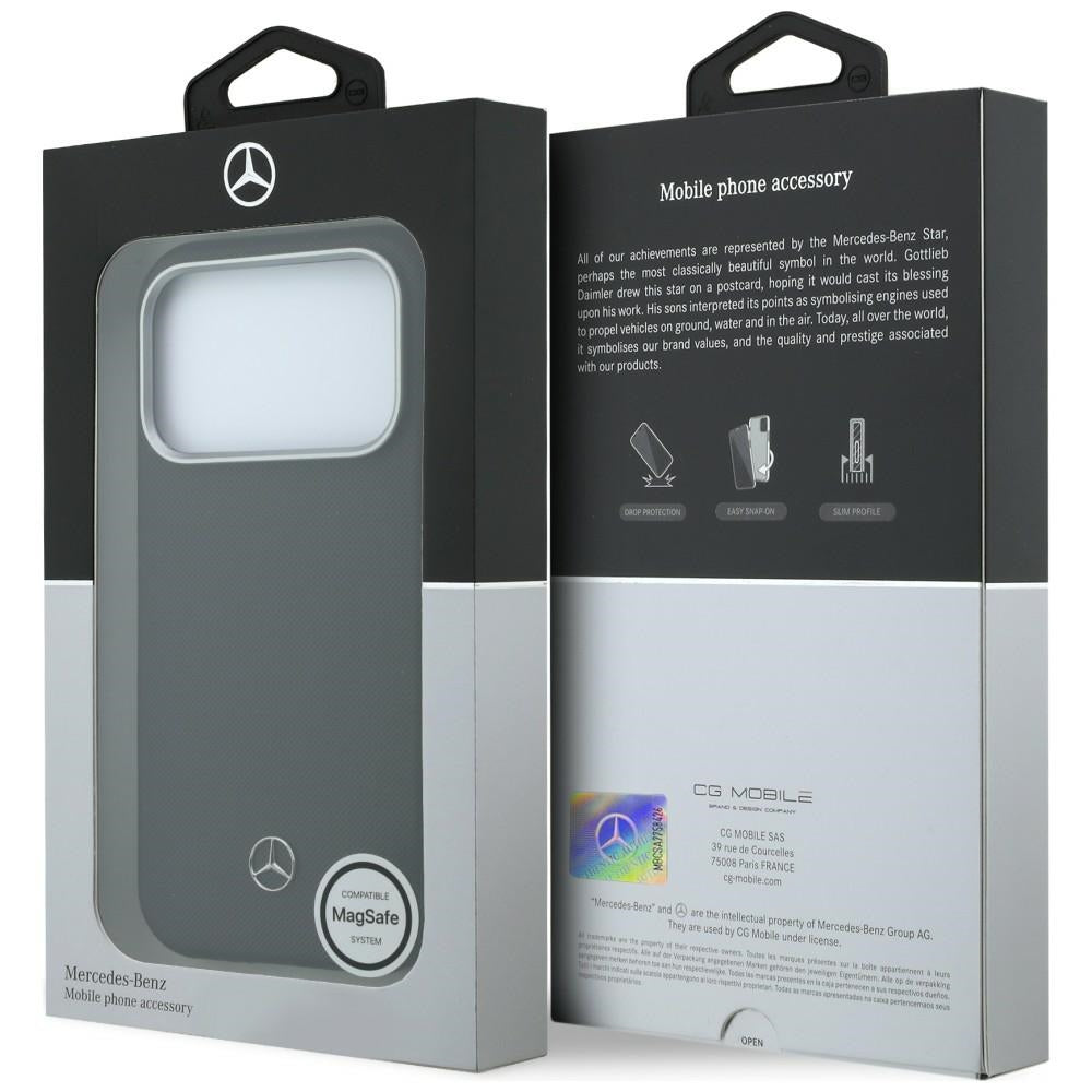 Mercedes Leather Semi Wrap Wood Effect MagSafe dėklas iPhone 17 Pro Max - Juodas -- iPhone 17 Pro Max