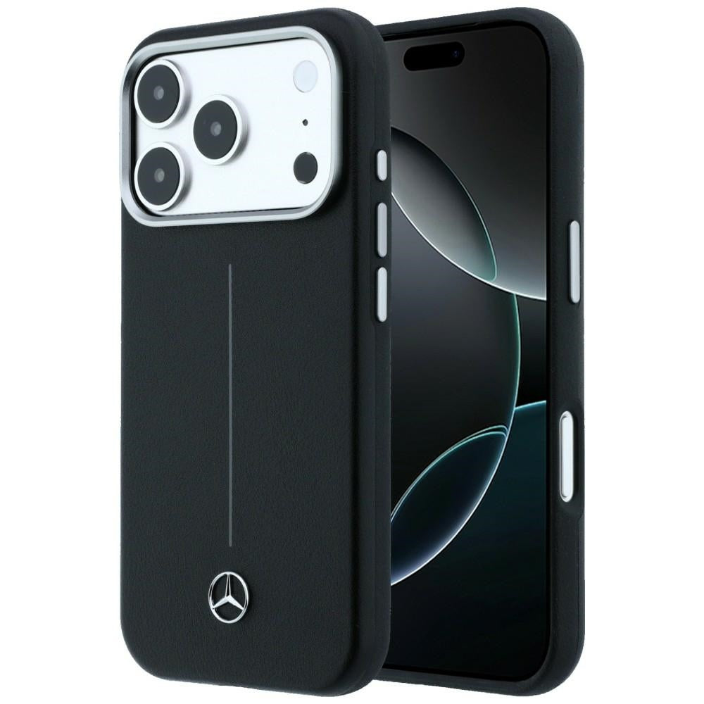Mercedes Leather Semi Wrap Iconic Line MagSafe dėklas iPhone 17 Pro - Juodas -- iPhone 17 Pro