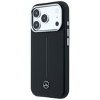Mercedes Leather Semi Wrap Iconic Line MagSafe dėklas iPhone 17 Pro - Juodas -- iPhone 17 Pro