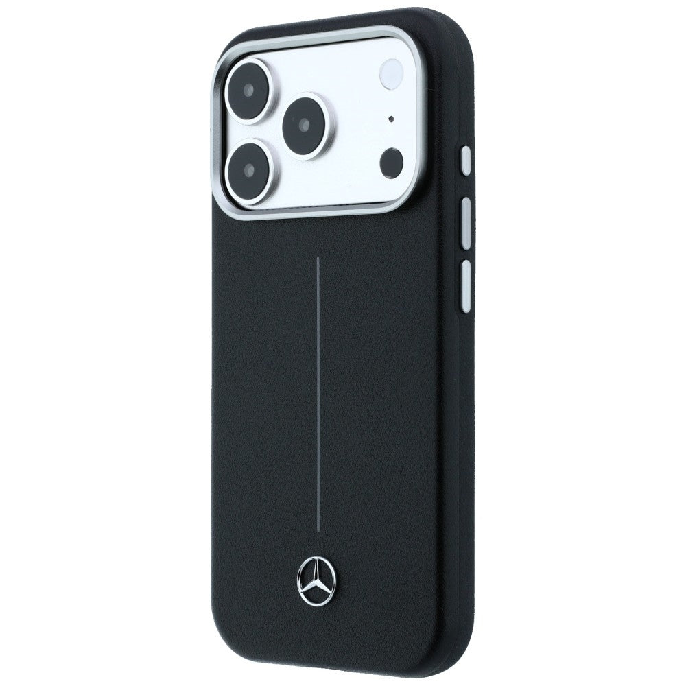 Mercedes Leather Semi Wrap Iconic Line MagSafe dėklas iPhone 17 Pro - Juodas -- iPhone 17 Pro