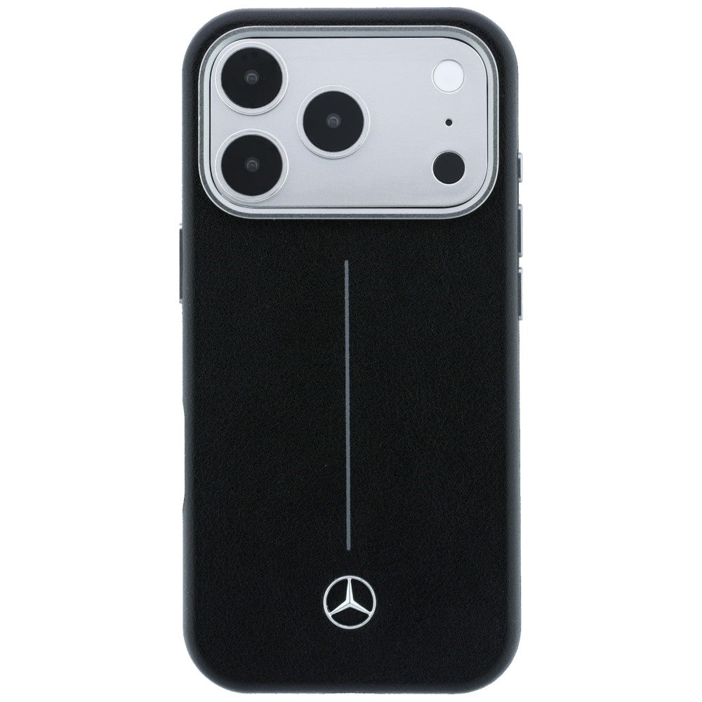 Mercedes Leather Semi Wrap Iconic Line MagSafe dėklas iPhone 17 Pro - Juodas -- iPhone 17 Pro