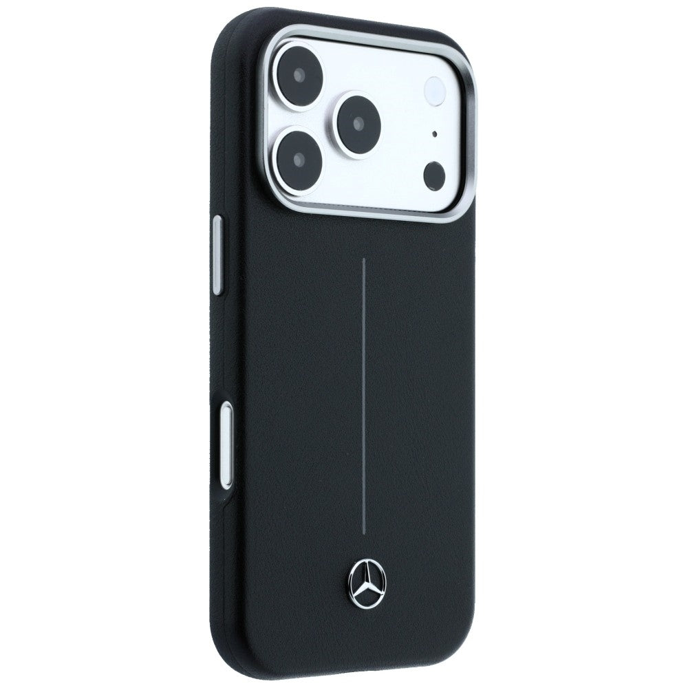 Mercedes Leather Semi Wrap Iconic Line MagSafe dėklas iPhone 17 Pro - Juodas -- iPhone 17 Pro