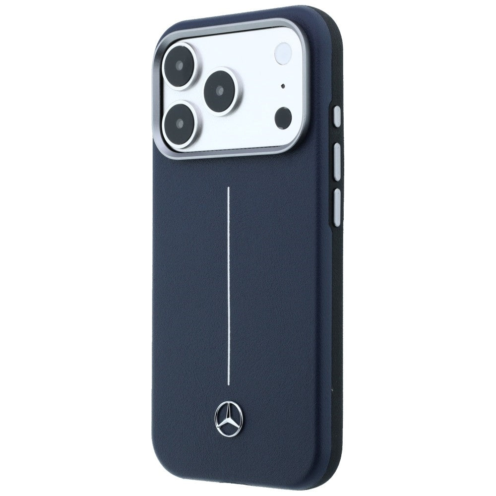 Mercedes Leather Semi Wrap Iconic Line MagSafe dėklas skirtas iPhone 17 Pro - tamsiai mėlynas -- iPhone 17 Pro