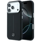 Mercedes Leather Semi Wrap Iconic Line MagSafe dėklas skirtas iPhone 17 Pro Max - juodas -- iPhone 17 Pro Max