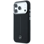 Mercedes Leather Semi Wrap Iconic Line MagSafe dėklas skirtas iPhone 17 Pro Max - juodas -- iPhone 17 Pro Max