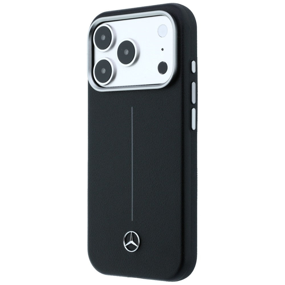 Mercedes Leather Semi Wrap Iconic Line MagSafe dėklas skirtas iPhone 17 Pro Max - juodas -- iPhone 17 Pro Max