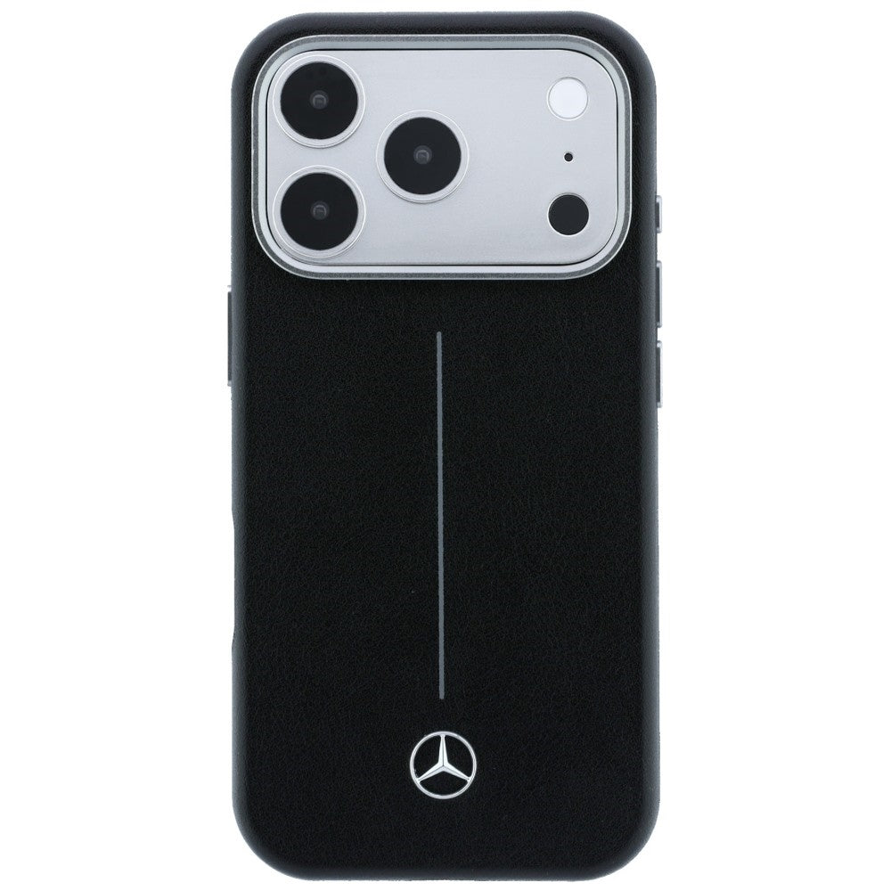 Mercedes Leather Semi Wrap Iconic Line MagSafe dėklas skirtas iPhone 17 Pro Max - juodas -- iPhone 17 Pro Max