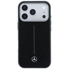 Mercedes Leather Semi Wrap Iconic Line MagSafe dėklas skirtas iPhone 17 Pro Max - juodas -- iPhone 17 Pro Max