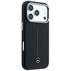 Mercedes Leather Semi Wrap Iconic Line MagSafe dėklas skirtas iPhone 17 Pro Max - juodas -- iPhone 17 Pro Max