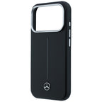 Mercedes Leather Semi Wrap Iconic Line MagSafe dėklas skirtas iPhone 17 Pro Max - juodas -- iPhone 17 Pro Max