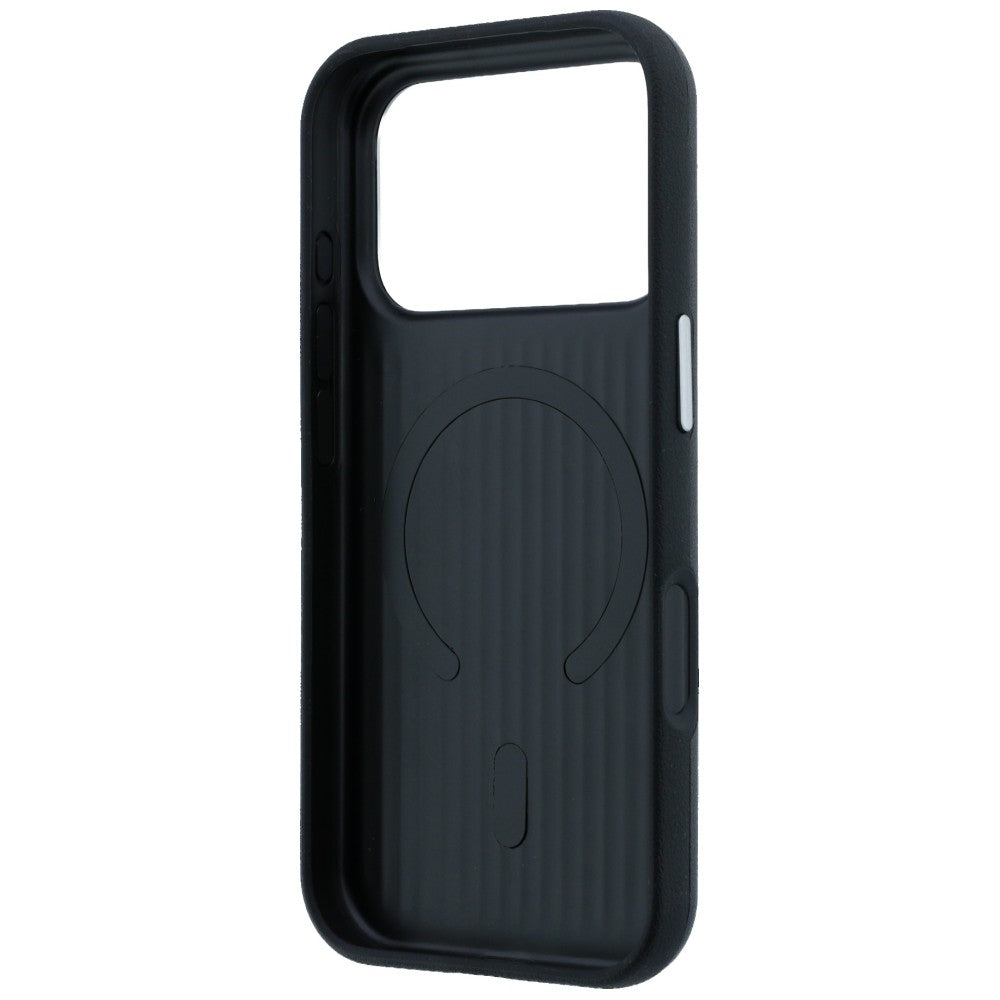 Mercedes Leather Semi Wrap Iconic Line MagSafe dėklas skirtas iPhone 17 Pro Max - juodas -- iPhone 17 Pro Max