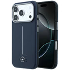 Mercedes Leather Semi Wrap Iconic Line MagSafe dėklas skirtas iPhone 17 Pro Max - tamsiai mėlynas -- iPhone 17 Pro Max
