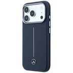 Mercedes Leather Semi Wrap Iconic Line MagSafe dėklas skirtas iPhone 17 Pro Max - tamsiai mėlynas -- iPhone 17 Pro Max