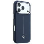 Mercedes Leather Semi Wrap Iconic Line MagSafe dėklas skirtas iPhone 17 Pro Max - tamsiai mėlynas -- iPhone 17 Pro Max