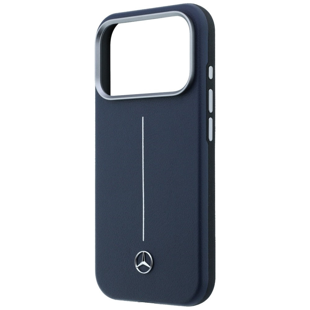 Mercedes Leather Semi Wrap Iconic Line MagSafe dėklas skirtas iPhone 17 Pro Max - tamsiai mėlynas -- iPhone 17 Pro Max