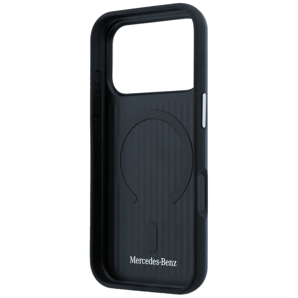 Mercedes Leather Semi Wrap Iconic Line MagSafe dėklas skirtas iPhone 17 Pro Max - tamsiai mėlynas -- iPhone 17 Pro Max