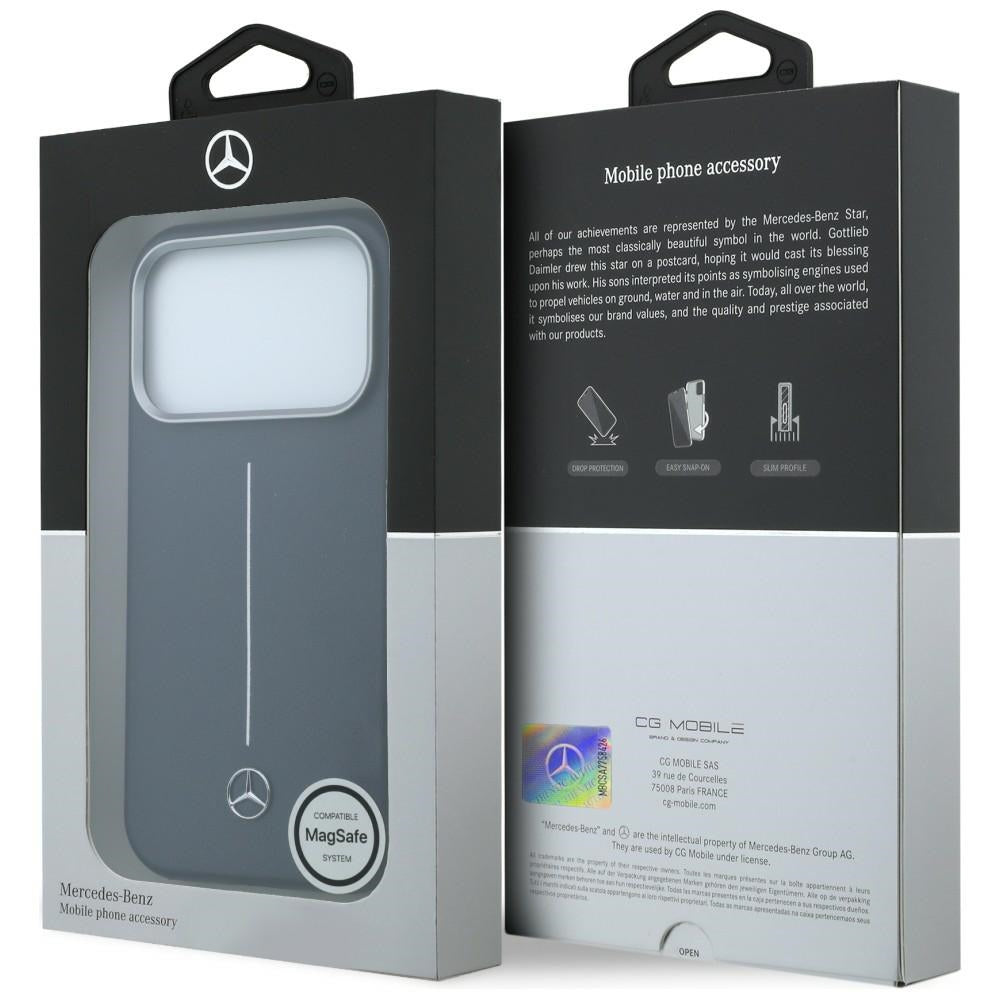 Mercedes Leather Semi Wrap Iconic Line MagSafe dėklas skirtas iPhone 17 Pro Max - tamsiai mėlynas -- iPhone 17 Pro Max