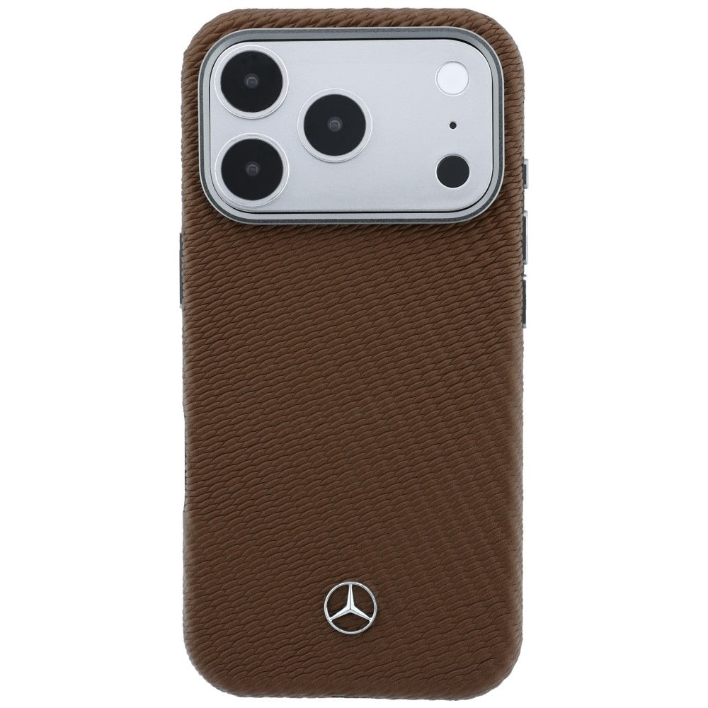Mercedes Leather Semi Wrap Wood Effect MagSafe dėklas skirtas iPhone 17 Pro - rudas -- iPhone 17 Pro