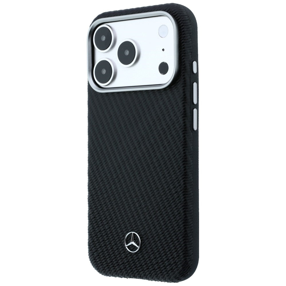 Mercedes Leather Semi Wrap Wood Effect MagSafe dėklas skirtas iPhone 17 Pro - juodas -- iPhone 17 Pro