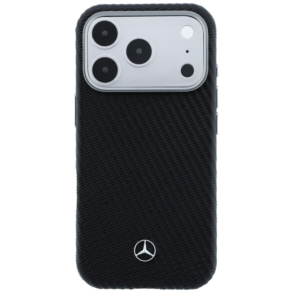 Mercedes Leather Semi Wrap Wood Effect MagSafe dėklas skirtas iPhone 17 Pro - juodas -- iPhone 17 Pro