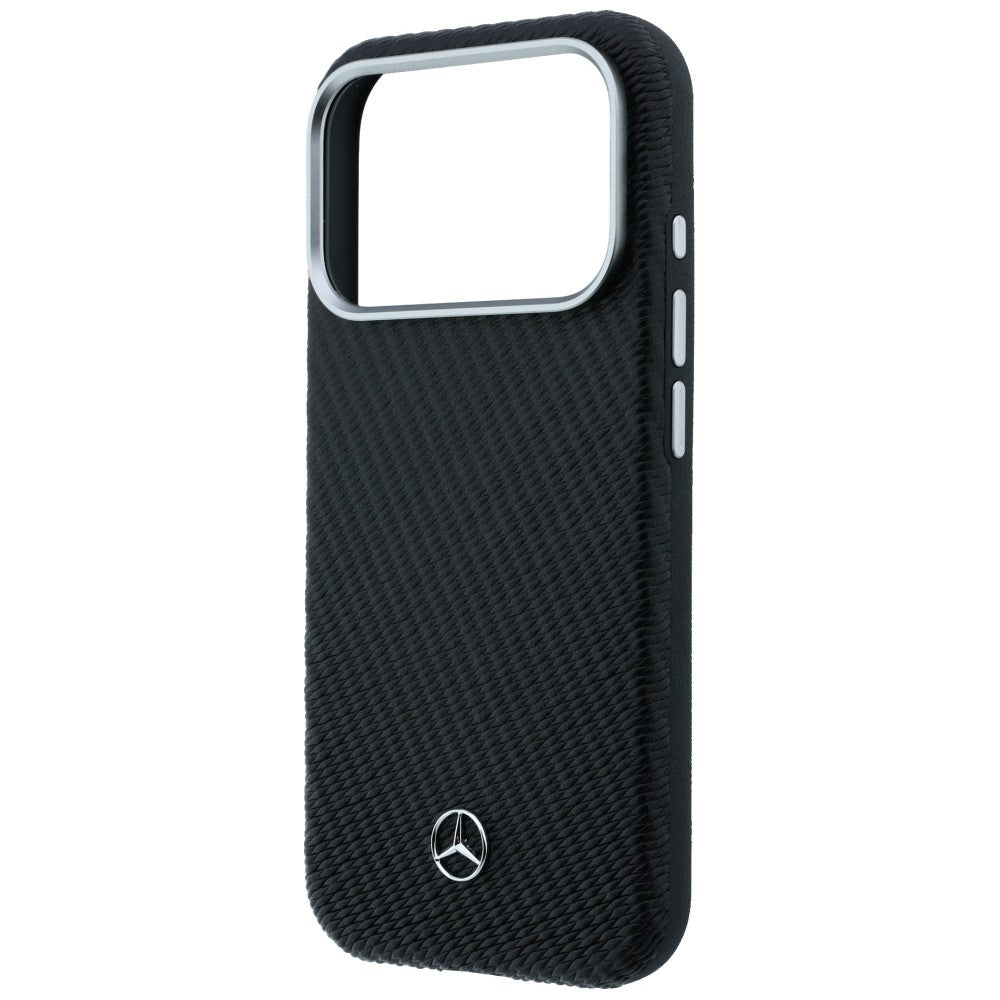 Mercedes Leather Semi Wrap Wood Effect MagSafe dėklas skirtas iPhone 17 Pro - juodas -- iPhone 17 Pro