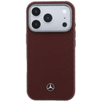 Mercedes Leather Semi Wrap Wood Effect MagSafe dėklas iPhone 17 Pro - Raudona -- iPhone 17 Pro