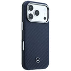Mercedes Leather Semi Wrap Wood Effect MagSafe dėklas iPhone 17 Pro - Tamsiai mėlyna -- iPhone 17 Pro