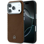 Mercedes Leather Semi Wrap Wood Effect MagSafe dėklas iPhone 17 Pro Max - Ruda -- iPhone 17 Pro Max