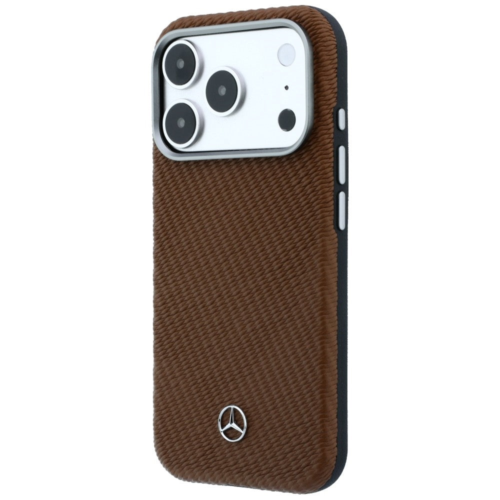 Mercedes Leather Semi Wrap Wood Effect MagSafe dėklas iPhone 17 Pro Max - Ruda -- iPhone 17 Pro Max