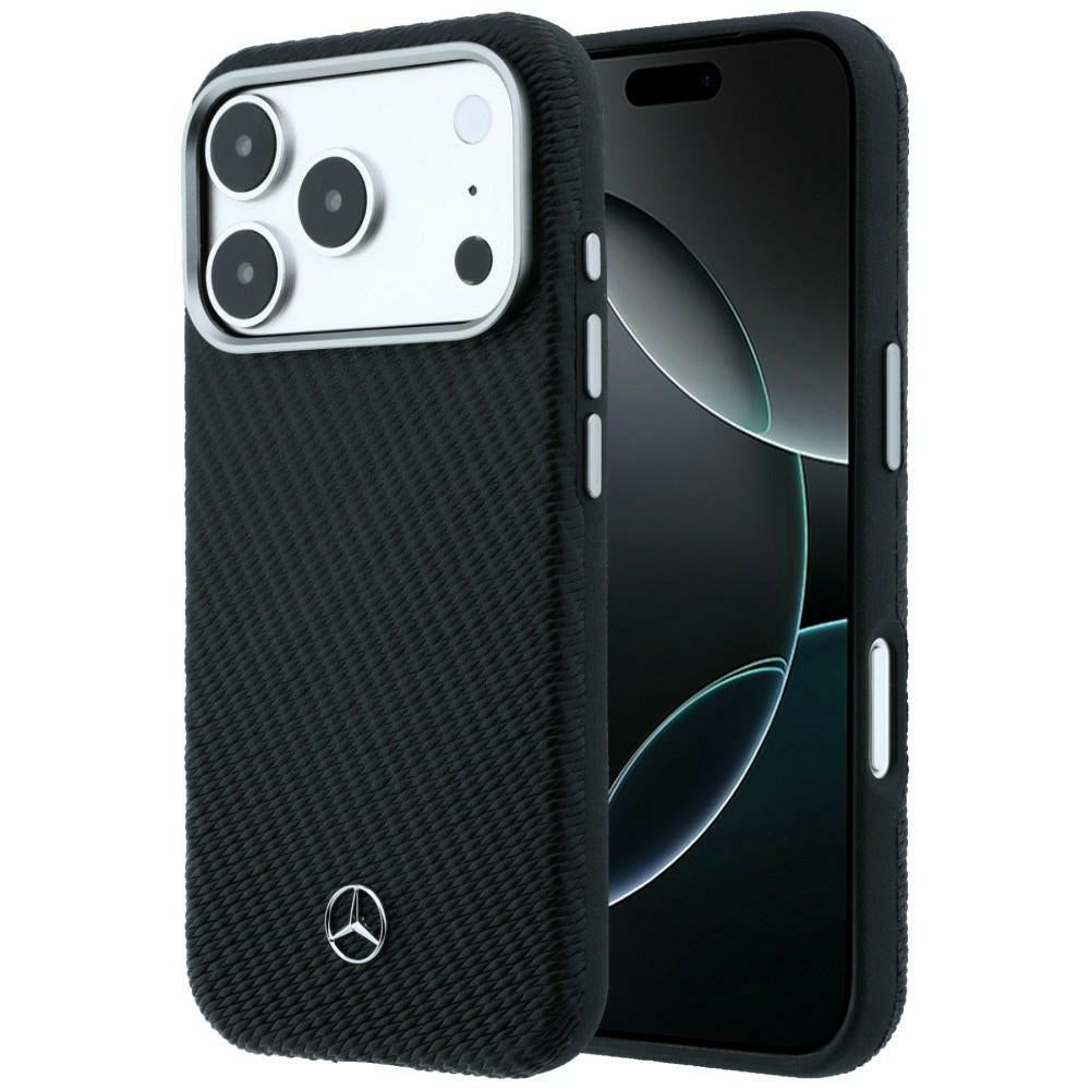 Mercedes Leather Semi Wrap Wood Effect MagSafe dėklas iPhone 17 Pro Max - Juoda -- iPhone 17 Pro Max