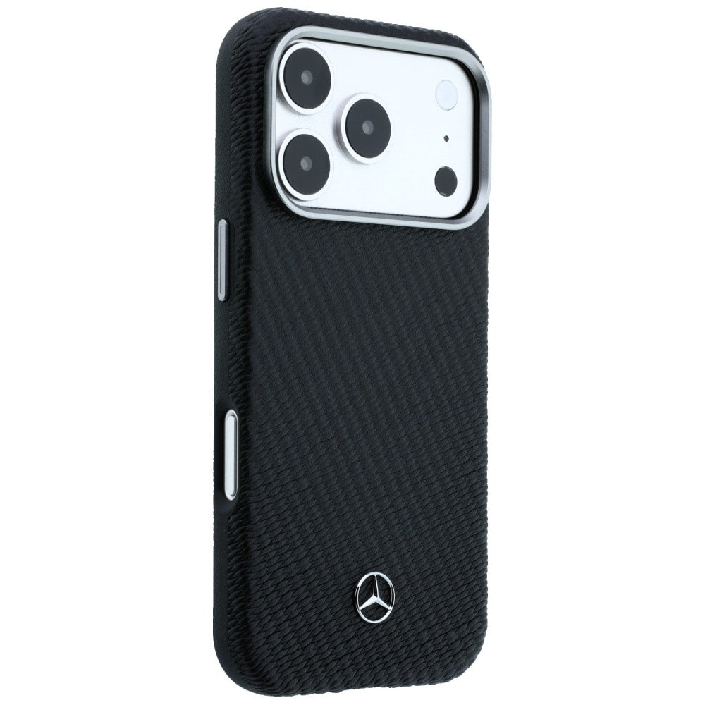Mercedes Leather Semi Wrap Wood Effect MagSafe dėklas iPhone 17 Pro Max - Juoda -- iPhone 17 Pro Max