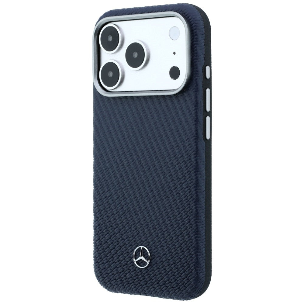Mercedes Leather Semi Wrap Wood Effect MagSafe dėklas iPhone 17 Pro Max - Tamsiai mėlynas -- iPhone 17 Pro Max