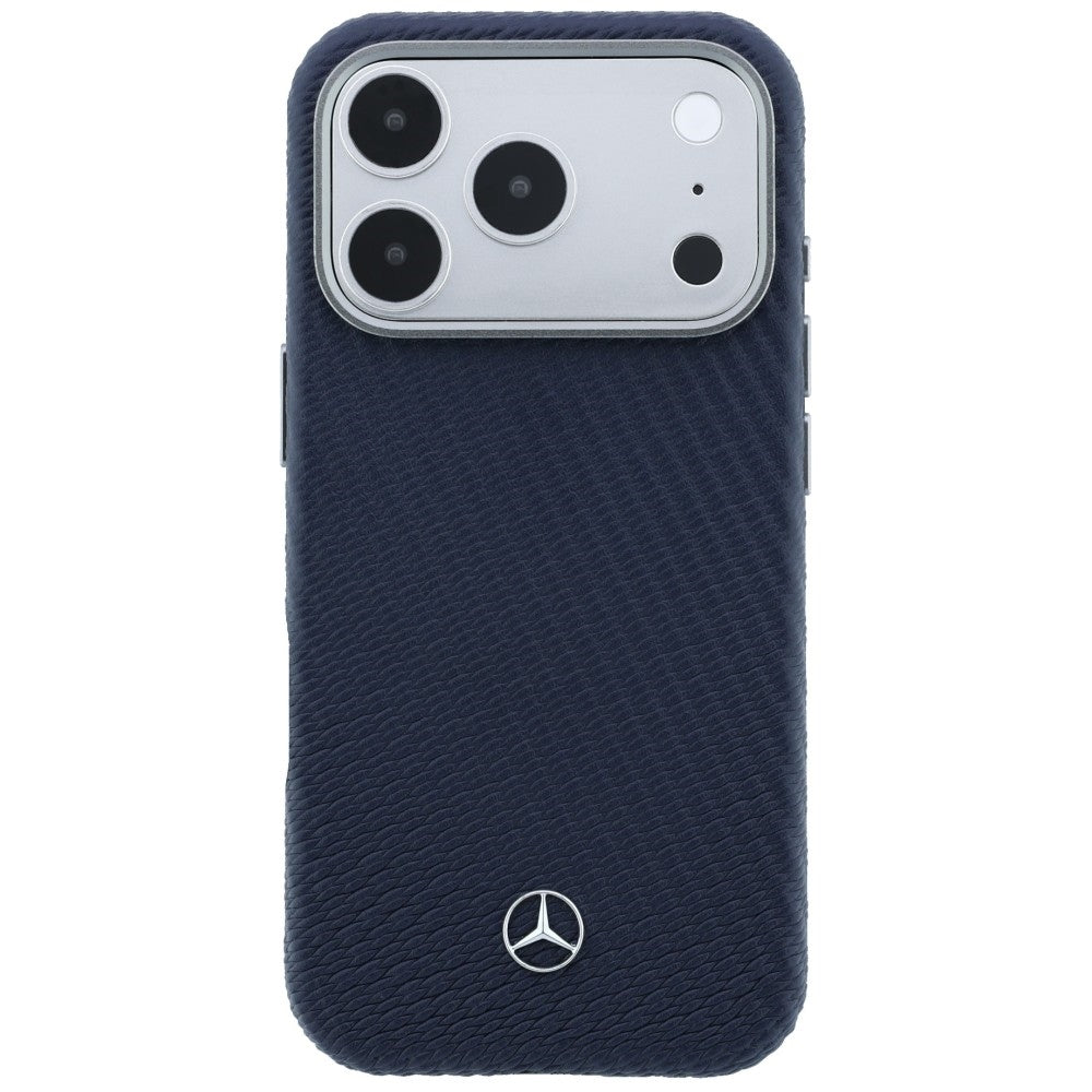 Mercedes Leather Semi Wrap Wood Effect MagSafe dėklas iPhone 17 Pro Max - Tamsiai mėlynas -- iPhone 17 Pro Max