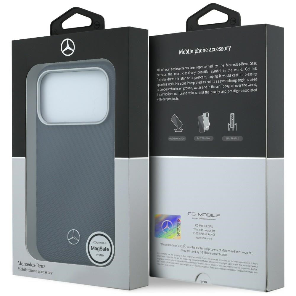 Mercedes Leather Semi Wrap Wood Effect MagSafe dėklas iPhone 17 Pro Max - Tamsiai mėlynas -- iPhone 17 Pro Max