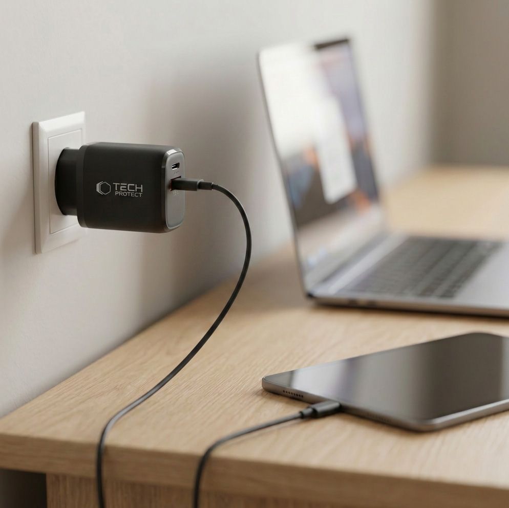 Tech-Protect NCA65W-GAN PD 65W / QC3.0 2 prievadų tinklo įkroviklis - juodas -- Cell phone chargers
