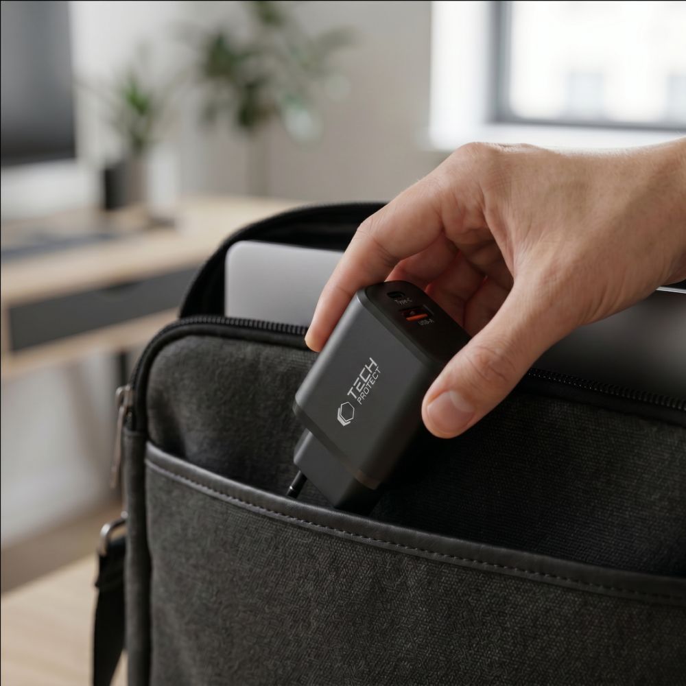 Tech-Protect NCA65W-GAN PD 65W / QC3.0 2 prievadų tinklo įkroviklis - juodas -- Cell phone chargers