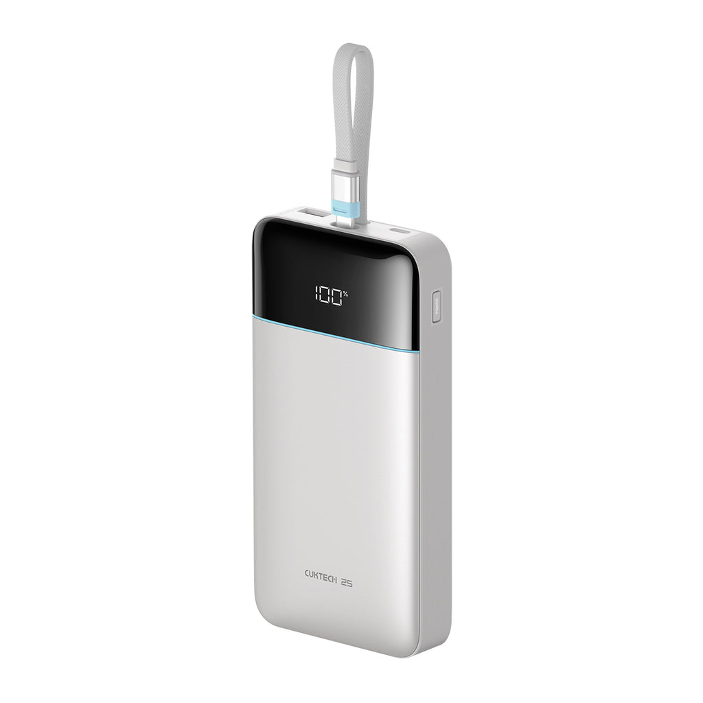 Cuktech LPB252N 120W 25000mAh išorinė baterija su integruotu USB-C kabeliu - balta -- Powerbanks
